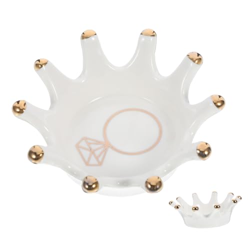 TOYZFRIENDY Keramik Schmucktablett Kronenform Dekoratives Schmuckablage Tray für Ringe Ohrringe Halsketten Glatte Oberfläche Robust für Schminktisch und von TOYZFRIENDY