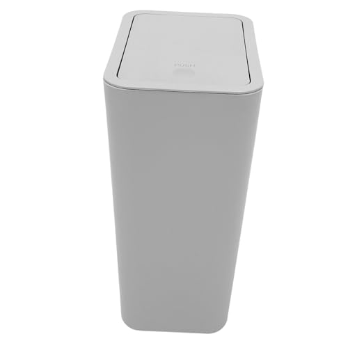 TOYZFRIENDY Kleiner Mülleimer mit Pop Up Deckel Kompakter Abfalleimer für Bad und Küche Platzsparender Kunststoff Wastebasket Geruchsreduzierend Einfach zu Bedienen Hellgrau von TOYZFRIENDY