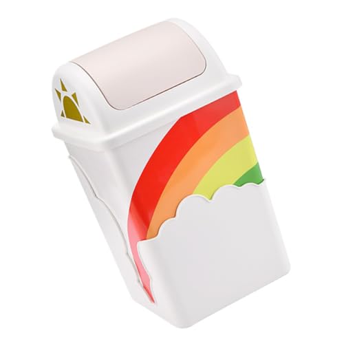 TOYZFRIENDY Kreativer Tisch Mülleimer mit Schüttel Deckel Regenbogenmuster Geruchsdicht Umweltfreundlich Wiederverwendbar Praktischer Abfallkorb für Büro Schlafzimmer Kinderzimmer und von TOYZFRIENDY