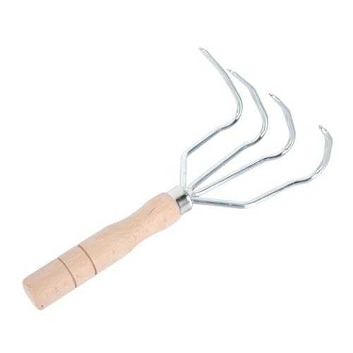 TOYZFRIENDY Kurzstieliger Vierzinkiger Gartenrechen aus Karbonstahl Robustes Grabewerkzeug zum Lockern der Erde zum Kultivieren und Erdnußgraben für Garten und Landwirtschaft von TOYZFRIENDY