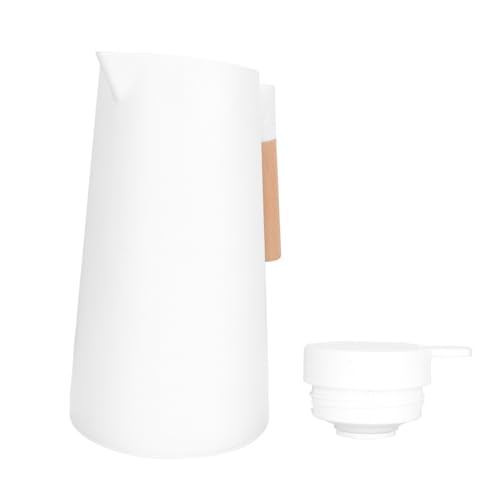 TOYZFRIENDY Nordic Style Thermoskanne mit Glas Innenmantel Weiß Isolierte Kaffeekanne mit Tragbarem Holzgriff Hitzebeständig Leicht und Kompakt für Heiße und Kalte Getränke Unterwegs von TOYZFRIENDY
