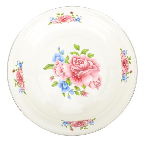 TOYZFRIENDY Runder Dicker Emaille Snack Dessert servierteller mit Romantischem Pfingstrosen muster Vintage Porzellan teetablett für Haushalt Party und Restaurantgebrauch Vielseitiger von TOYZFRIENDY