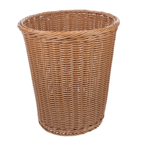 TOYZFRIENDY Runder Rostfreier Mülleimer Handgefertigt mit Geflochtenem Rattan Look Multifunktionaler Abfallbehälter für Wohnzimmer Büro Kinderzimmer Küchen und Badezimmergebrauch ohne Deckel von TOYZFRIENDY