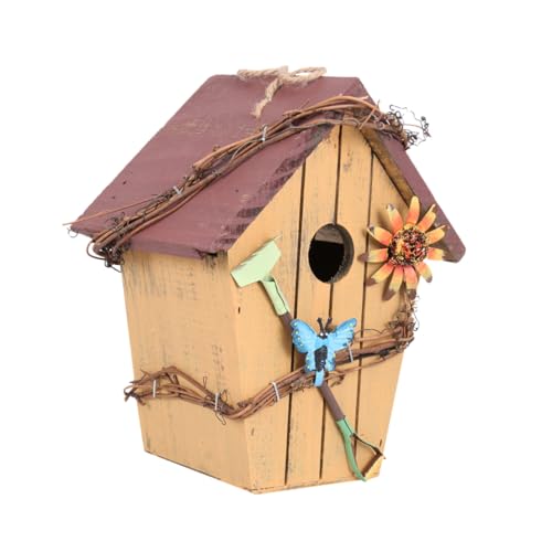 TOYZFRIENDY Rustikales Hängendes Vogelhaus aus Holz mit Roter Schrägdach Wetterbeständig Feine Handwerkskunst Dekoratives Gartenornament für Außenbereiche für Balkon Hochzeit und Innenhof von TOYZFRIENDY