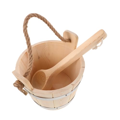 TOYZFRIENDY Sauna Holzeimer mit Hitzebeständigem Holzlöffel Wasserbehälter für Dampfbad und Spa Praktischer Tragegriff Vielseitig Einsetzbar für Sauna Dusche und Garten Teiliges von TOYZFRIENDY