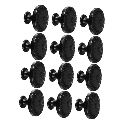 TOYZFRIENDY Teiliges Schwarze Runde Schubladengriffe aus Mattem Aluminiumlegierung mit Blumenmuster Langlebige Verschleißfeste Möbelknöpfe für Küche Schlafzimmer Büro Moderne Dekoration von TOYZFRIENDY