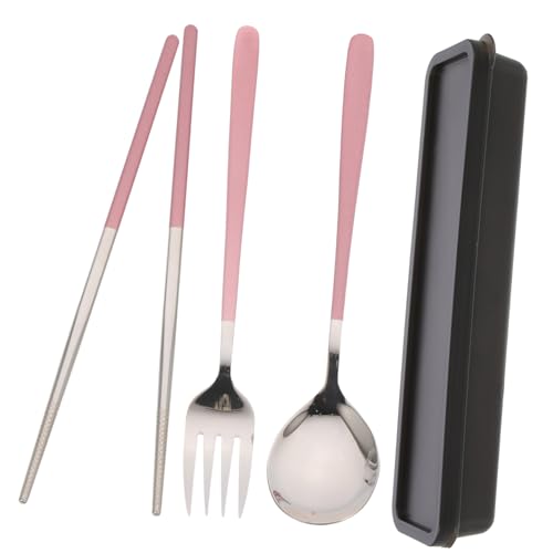 TOYZFRIENDY Tragbares Edelstahl besteckset mit Löffel Gabel Stäbchen und Aufbewahrungsetui Leichtes Wiederverwendbares Reisebesteck für Outdoor Camping Picknick Lunchbox von TOYZFRIENDY