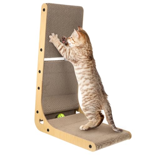 TOYZFRIENDY Vertikales Katzen kratzbrett mit Holzrahmen und Glocken Platzsparendes Katzenzubehör für Indoor Fördert Natürliche Kratzgewohnheiten und Beschäftigung Stabil und Zufällige Farbe von TOYZFRIENDY