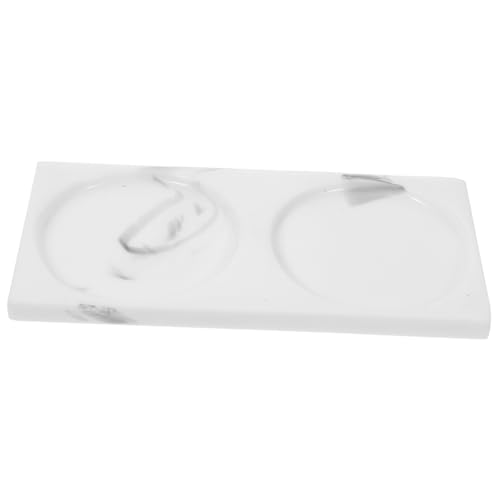 TOYZFRIENDY Weiße Marmor Vanity Tray aus Robustem Harz Dekoratives Aufbewahrungs Tablett für Badezimmer Kosmetik und Toilettenartikel Vielseitig für Waschbecken Schminktisch und Küchentheke von TOYZFRIENDY