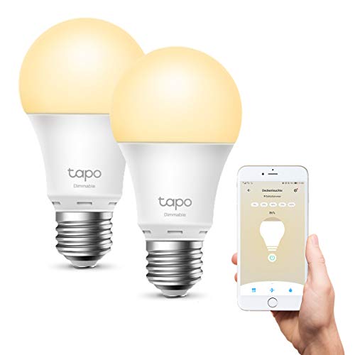 Tapo TP-Link L510E smarte WLAN Glühbirne E27, dimmbar 8.7 W, kein Hub notwendig, kompatibel mit Alexa, Google Assistant, Abläufe und Zeitpläne, Abwesenheitmodus, App, Warm Weiß, 2er pack von Tapo