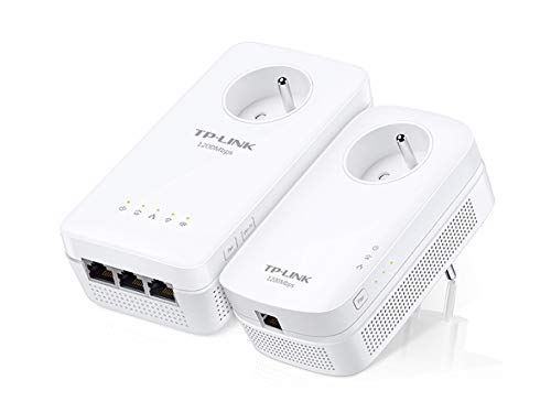 TP-Link AV1300 Mit Steckdose Erhaltung Powerline Wi-Fi KIT, Wi-Fi AC1350Mbps, 2 × 2 MIMO, HomePlug AV2, 3 Gigabit-Anschlüsse, Wi-Fi Auto-Sync (TL-WPA8635P KIT) von TP-Link