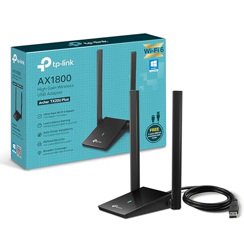 TP-Link Archer TX20U Plus WLAN Stick Für PC, WiFi 6 AX1800 Dual Band, USB 3.0, MU-MIMO, Antennen mit hoher Verstärkung, WPA3-Verschlüsselung, Kompatibel mit Windows 11/10, Schwarz von TP-Link