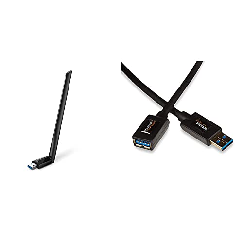 TP-Link Archer T3U Plus AC1300 High Gain USB WLAN Stick Adapter mit High-Gain Antennen & Amazon Basics USB 3.0-Verlängerungskabel A-Stecker auf A-Buchse, 2 m von TP-Link