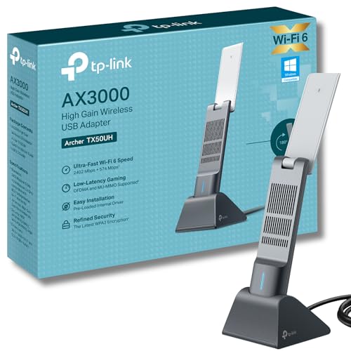 TP-Link Archer TX50UH AX3000Mbps WiFi 6 High Gain Wireless USB 3.0 Adapter, Dual-Band WiFi Dongle, Auto-Treiber, MU-MIMO, niedrige Latenz, 1,2 m Kabel, unterstützt Windows 10/11, hochsicheres WPA3 von TP-Link