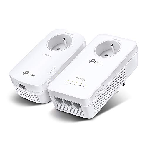 TP-Link CPL AC 1200 Mbps + CPL 1300 Mbps mit Gigabit-Ethernet-Ports und integrierter Steckdose, WLAN-Box, 2er-Set – Erweitern Sie Ihre WLAN-Verbindung in jedem Raum des Hauses TL-WPA8635P V3 von TP-Link