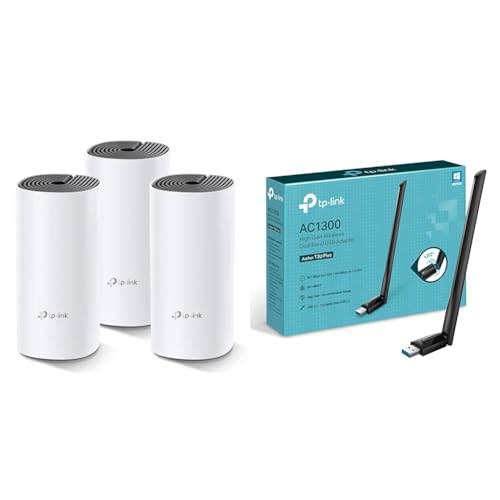 TP-Link Deco M4 Mesh WLAN Set (3er Pack) & Archer T3U Plus AC1300 High Gain USB WLAN Stick Adapter mit Antennen von TP-Link