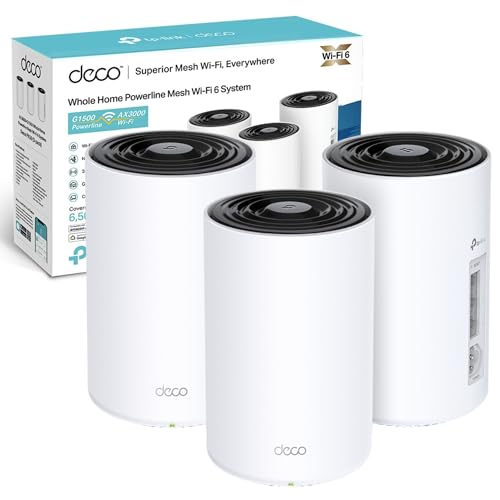 TP-Link Deco PX50 AX3000 + G1500 Whole Home Powerline Mesh Wi-Fi 6 System, Dual-Band, Gigabit-Ports, AI-Driven Mesh, Abdeckung bis zu 6.500 ft2, Verbinden Sie bis zu 150 Geräte, 1,0 GHz CPU, TP-Link Deco PX50 AX3000 + G1500 Whole Home Powerline Mesh Wi-Fi 6 System, Dual-Band, Gigabit-Ports, AI-Driven Mesh, Abdeckung bis zu 6.500 ft2, Verbinden Sie bis zu 150 Geräte, 1,0 GHz CPU, von TP-Link