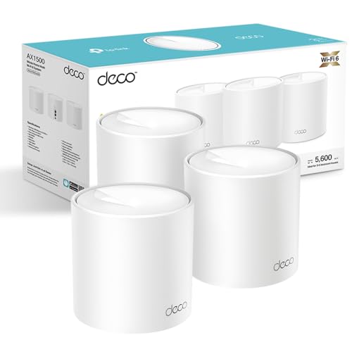 TP-Link Deco X1500 Mesh WLAN Set (3 Pack), 𝐖𝐢-𝐅𝐢 𝟔 AX1500 Dual Band Router & Repeater, 2X Gigabit Ports für Jede Einheit, für Häuser mit 4-5 Schlafzimmern, Umfassender Jugendschutz, WPA3 von TP-Link