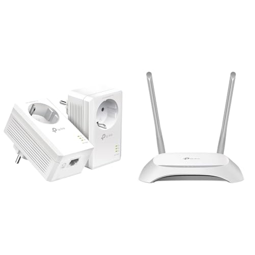 TP-Link Powerline Adapter Set TL-PA7017P KIT(1000Mbit/s & TL-WR840N N300 WLAN Router (300Mbit/s (2,4GHz), 4 x 10/100Mbit/s LAN Ports, IPv6, 2 Externe Antennen, WPS, Accesspoint Modus), weiß/schwarz von TP-Link