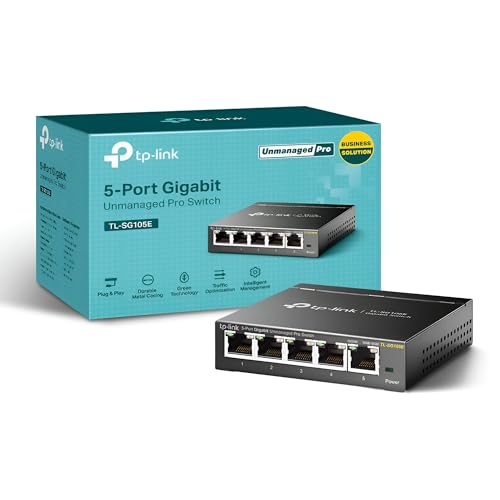 TP-Link TL-SG105E 5-Ports Gigabit Easy Smart Managed Netzwerk Switch(Plug-and-Play,Metallgehäuse, QoS, IGMP-Snooping,LAN Verteiler, zentrales Management, energieeffizient)schwarz metallic von TP-Link