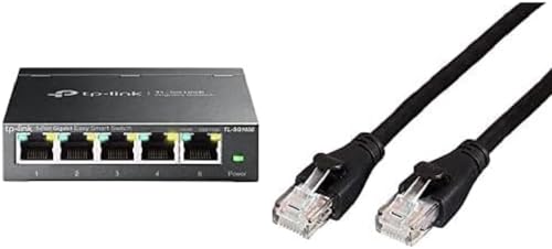 TP-Link TL-SG105E 5-Ports Gigabit Managed Netzwerk Switch mit Amazon Basics Ethernet-Netzwerkkabel, RJ45, Cat6, 1,5 m, 1.000Mbit/s von TP-Link