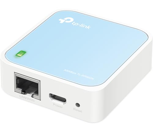 TP-Link TL-WR802N N300 WLAN Nano Router (Tragbar, Accesspoint, TV Adapter, Repeater, Router, Client, 300 Mbit/s (2,4GHz), Media, FTP Server), blau/ weiß, 57 x 57 x18 mm von TP-Link