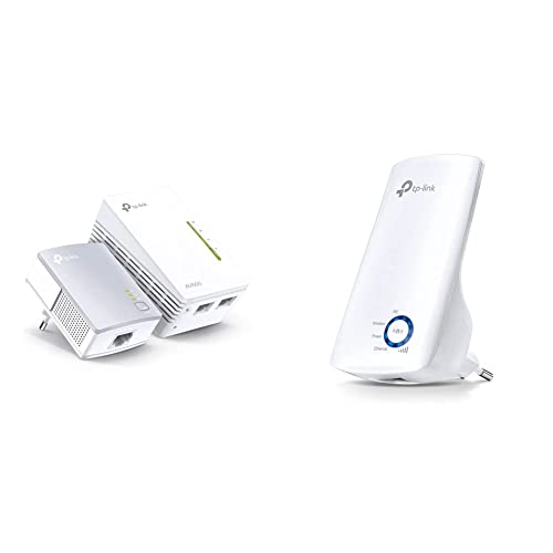 TP-Link WLAN Powerline Adapter Set TL-WPA4220 KIT(WLAN 300Mbit/s, AV600 Powerline) weiß & TL-WA850RE WLAN Verstärker Repeater(300 Mbit/s, WLAN Verstärker, App Steuerung) weiß von TP-Link