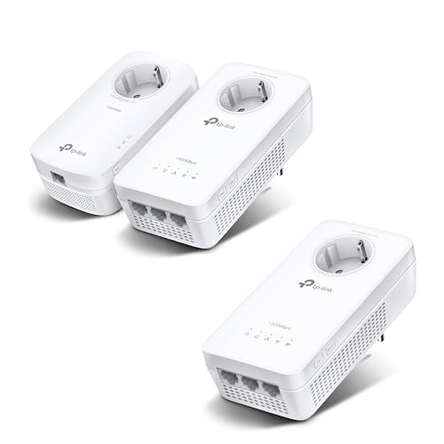 TP-Link WLAN Powerline Adapter Set TL-WPA8631P KIT(Dualband WLAN 1200Mbit/s) weiß & WLAN Powerline Adapter TL-WPA4220(WLAN 300Mbit/s, AV600 Powerline,WiFi Clone, 2 LAN-Ports) weiß von TP-Link