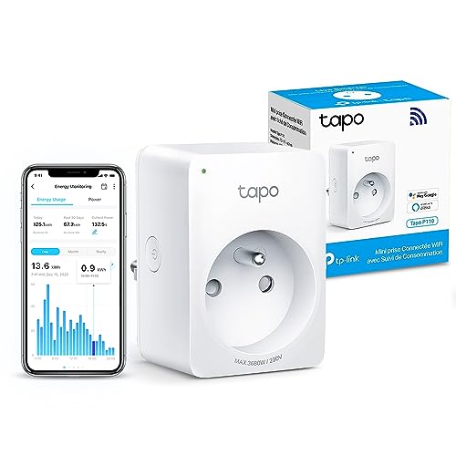 Tapo WLAN-Steckdose, Verbrauchsverfolgung, 16 A, Typ E, kompatibel mit Alexa und Google, Steuerung von Lüfter, Klimaanlage, Energieeinsparung, Sprachsteuerung, Tapo P110(FR) von Tapo