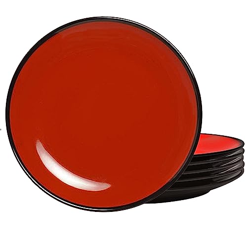 TP 27,9 cm Melamin-Speiseteller, 6-teiliges Teller-Set, unzerbrechliche Servierschalen für drinnen und draußen, unzerbrechliches Tafelservice für 6, Schwarz & Rot von TP