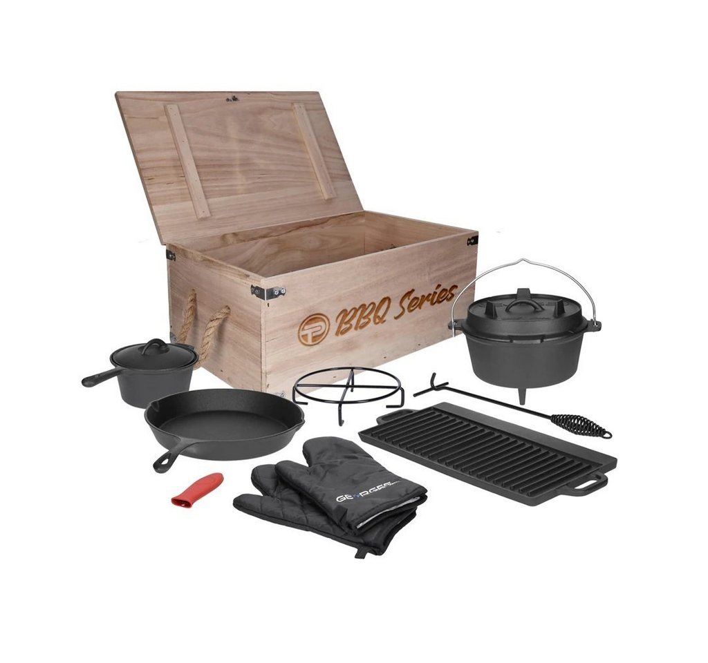 TP Schmortopf 9 teiliges Premium Dutch Oven Set in Holzkiste Dutch Oven, Grillplatte von TP