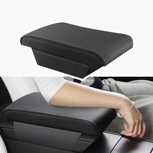 TPARTS Armlehnenstützkissen aus Leder für Tesla Model 3/Y/X/S Tesla Armlehne Dekor Innenzubehör Memory Foam Konsole Kissen Ellenbogenstütze Abdeckung Pad (Schwarz) von TPARTS