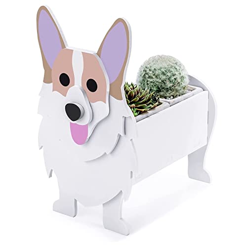 TPDG Bullterrier-Terrassen-Blumentopf, Handgefertigt, Einzigartig, Große Gartendekoration, Niedlicher Tier-geformter Cartoon-Blumentopf for Den Außenbereich (Color : Corgi, Size : 34 * 24cm) von TPDG