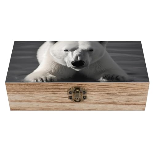 Aufbewahrungsbox aus Holz mit Deckel, kühles Tier, weißer Eisbär-Druck, dekorative Aufbewahrungskiste aus Holz, wiederverwendbare Holzkisten, handgefertigte Schmuckschatullen für Handwerk, Kunst, von TPDHJK