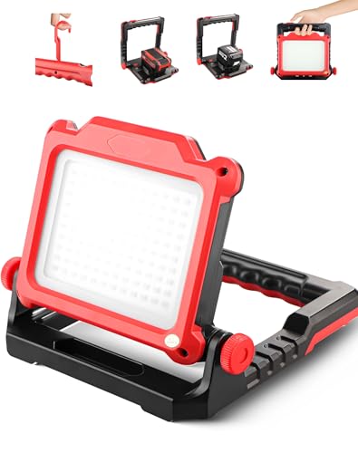 TPDL 65W Akku Lampe für Einhell Power X-Change Akku/für Makita 18V Akku, Baustrahler Einstellbares 3000LM LED Strahler, schwenkbarer Leuchtkopf Baustellen Lampe, Außenstrahler für Hinterhof von TPDL