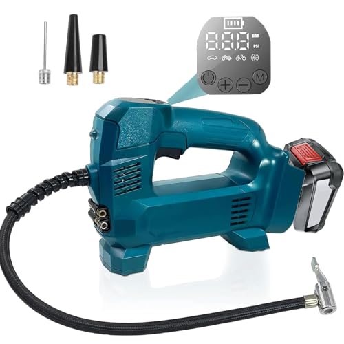 TPDL Akku Autokompressor für Bosch PBA/PSB/PSR 18V mit LED Lampe, Kabellos Luftpumpe Automatisch Stop 150PSI Kompressor,Reifenfüller, Akku Elektrische UniversalPump für Fahrrad/Auto/Ball von TPDL