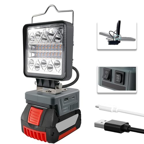 TPDL Akku Lampe Für Bosch Professional 18V System GBA Akku, Arbeitsleuchte Schnurloser mit USB A & Type-C Anschluss, 180° Drehbarer LED Strahler 6 Modi Helligkeit, Baustellen Lampe(18V, 1800lm) von TPDL