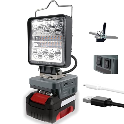 TPDL Akku Lampe Für Einhell 18V Power X-Change, Arbeitsleuchte Schnurloser mit USB A & Type-C Anschluss, 180° Drehbarer LED Strahler 6 Modi Helligkeit, Baustellen Lampe(18V, 1800lm, 33m Leuchtweite) von TPDL