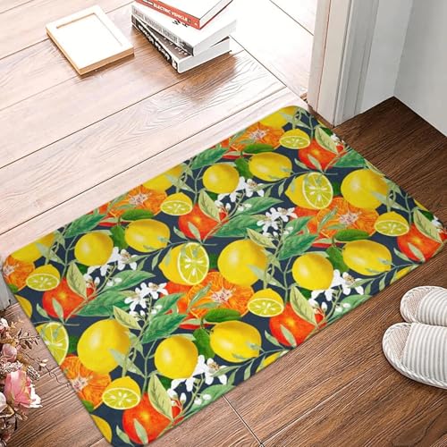Mediterrane Fliesen Sommer Orangen Zitronen Tür Boden Bad Küche rutschfeste Fußmatte für den Innenbereich Wohnzimmer Eingangsbereich Teppich-20x32 inch von TPDODON