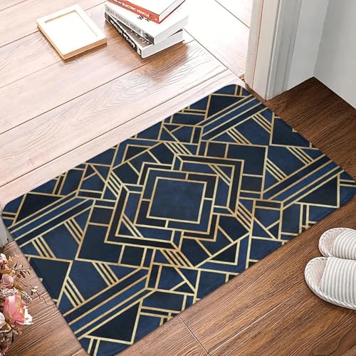 TPDODON Art Deco Blau Gold Abstrakte Geometrie Fußmatte Matte Anti-Rutsch Geometrische Grafik Küche Badezimmer Garten Teppich Teppich-16x24 inch von TPDODON