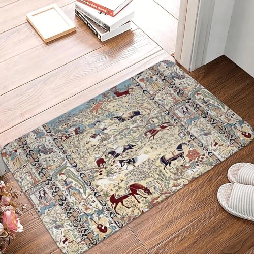 TPDODON Blauer antiker Perserteppich aus Seide rutschfest für den Außenbereich Bohemian-Stil Kelim Fußmatte Küche Balkon Eingangsteppich-20x32 inch von TPDODON