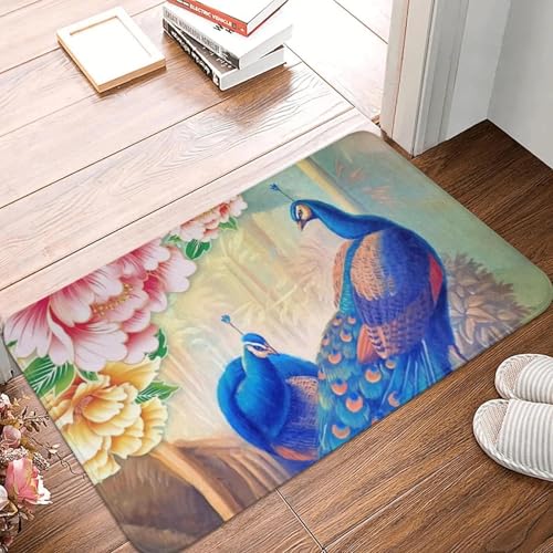 TPDODON Bunte Pfau Blume Fußmatte Matte Anti-Rutsch Tier Bad Küche Garage Teppich-16x24 inch von TPDODON