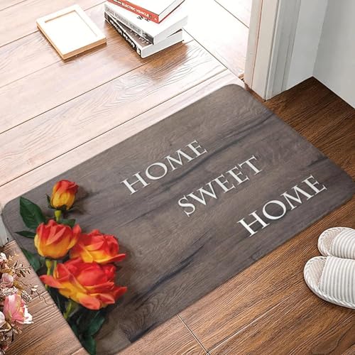 TPDODON Florale Holz-Fußmatte „Home Sweet Home“ rutschfest für Badezimmer Küche Garten Garagentür Boden Eingang Teppich-16x24 inch von TPDODON