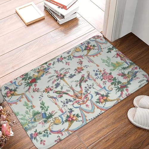 TPDODON Französische Toile De Jouy Bodentür Küchenmatte rutschfeste Outdoor Traditionelle Frankreich Kunst Fußmatte Garage Eingang Teppich Fußpolster-24x36 inch von TPDODON