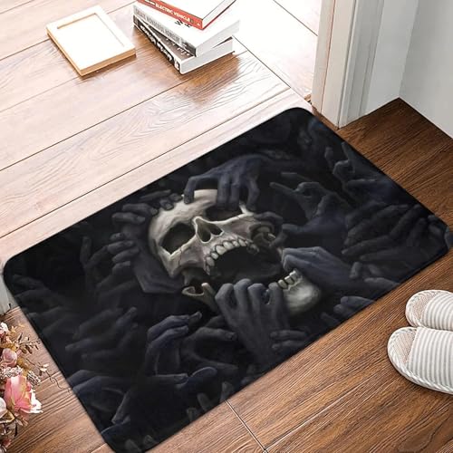 TPDODON Fußmatte mit Totenkopf-Motiv rutschfest für Küche und Bad für Garten Garage Boden Tür Eingang Teppich-16x24 inch von TPDODON
