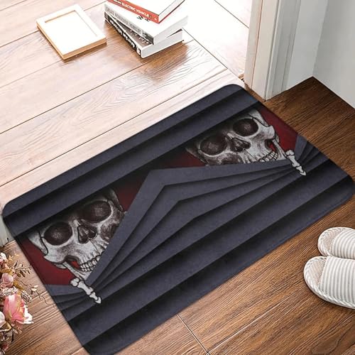 TPDODON Gothic Skelett Totenkopf Fußmatte Matte Anti-Rutsch Bad Küche Garage Teppich-20x32 inch von TPDODON