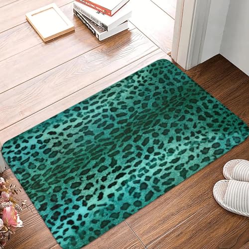 TPDODON Grüne Leoparden-Fußmatte rutschfest für Eingang Küche Badezimmer Boden Türmatte Tierhaut-Druck Garagenteppich Fußpolster-24x36 inch von TPDODON