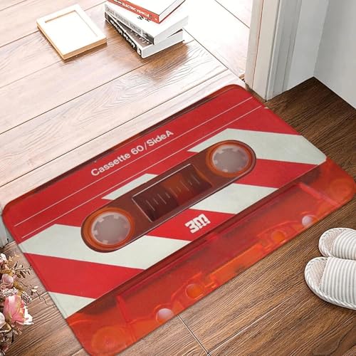TPDODON Kassettendeck edle rote Fußmatte für den Außenbereich rutschfest saugfähig Retro-Kassetten-Fußmatte Wohnzimmer-Eingangsteppich-24x36 inch von TPDODON