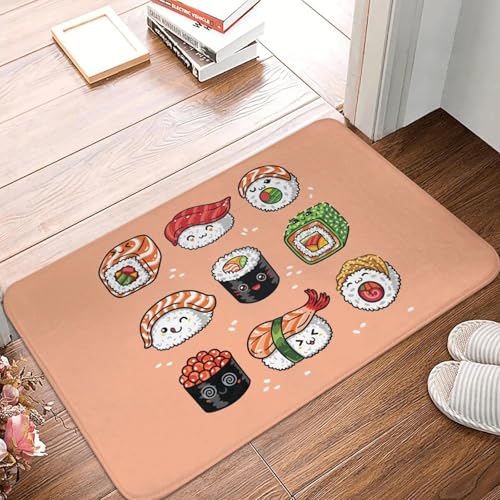 TPDODON Kawaii Japan Sushi Haustürmatte Anti-Rutsch Outdoor Wasserdicht Cartoon Anime Manga Fußmatte Garten Garage Eingang Teppich Teppich-24x36 inch von TPDODON