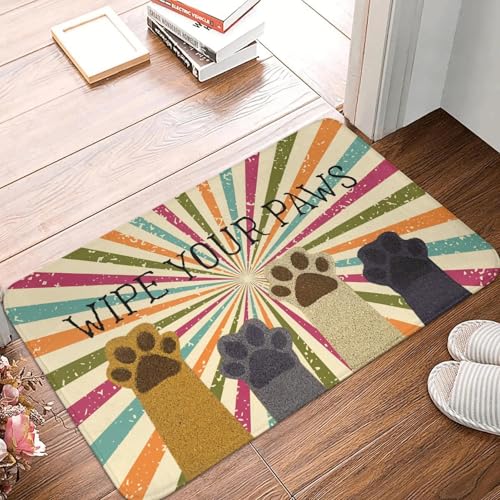 TPDODON Lustige Fußmatte mit Aufschrift „Wipe Your Paws“ rutschfest saugfähig für den Innenbereich für den Boden Badezimmer Eingangsbereich Teppich-20x32 inch von TPDODON